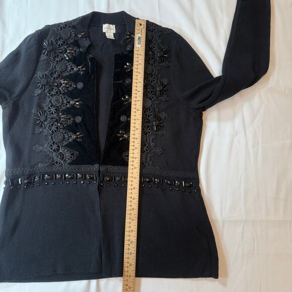 Vintage Chico’s Black Velvet Appliqué Beaded Knit Sweater Jacket Size 2 - Picture 8 of 14